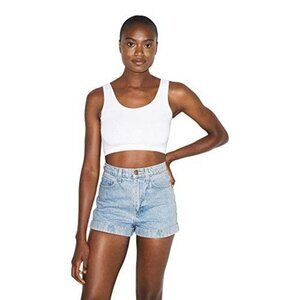 American Apparel Women's Denim High Cuff Shorts Light Blue Wash, Size 25